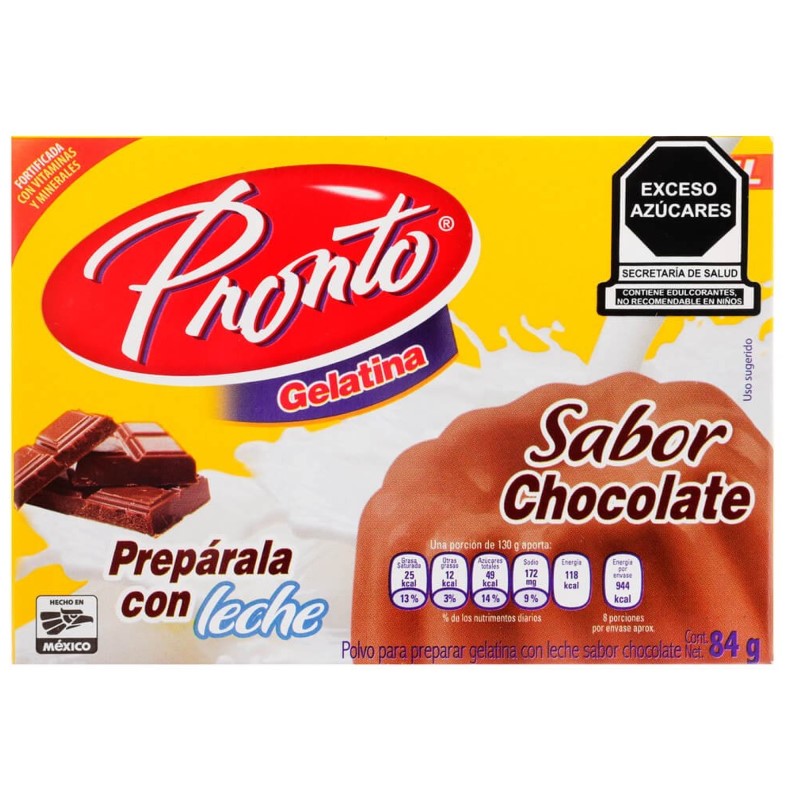 Polvo para preparar gelatina Pronto de leche sabor chocolate 84 g