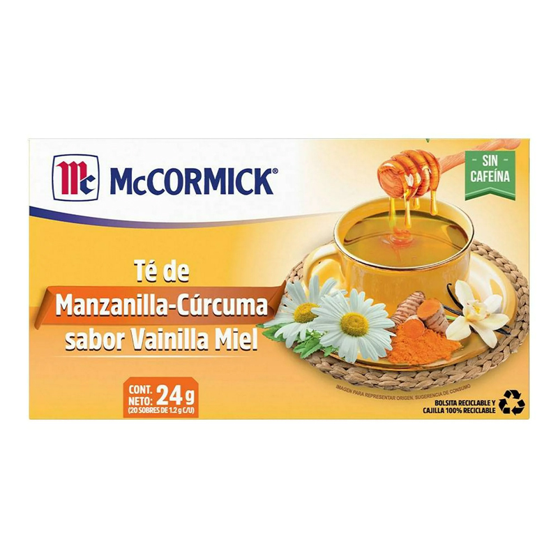 Té McCormick sabor manzanilla y cúrcuma con miel 20 sobres 24 g Fénix